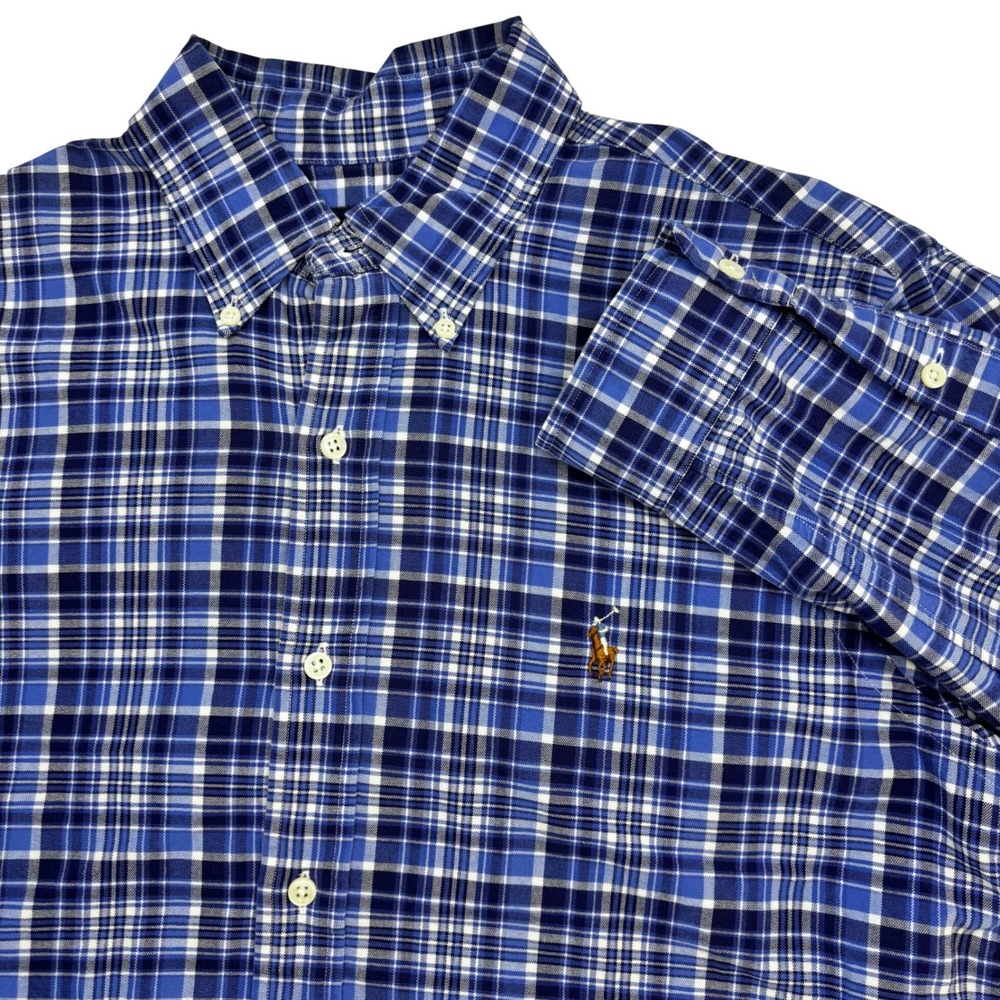 Ralph Lauren Mens Plaid Button Down Shirt Blue White Long Sleeve‎ Size M
